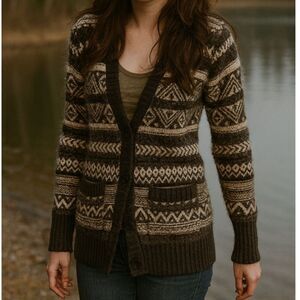 Juicy Couture Mohair Wool FAIR AISLE V NECK CARDIGAN Button Front Size M BROWN